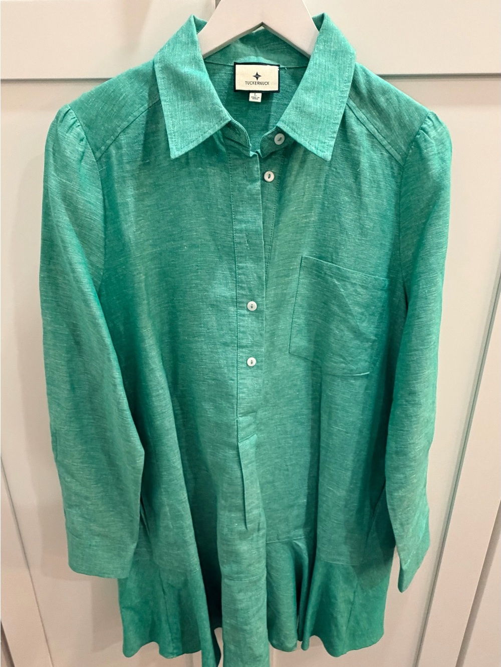 Tuckernuck Sea Green Callahan Linen Shirt Dress (Large)